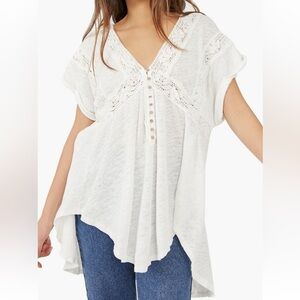 Free People White Lace Accent Blouse